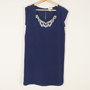 Joie Metallic Embroidered Chain Collar Blue Silk Mini Dress Womens Sz S